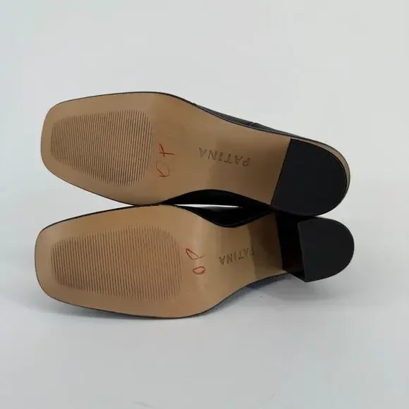 Patina Black Leather Ankle Boots Handmade Mexico Size 8 Square Toe Block Heel 90 - Picture 7 of 9